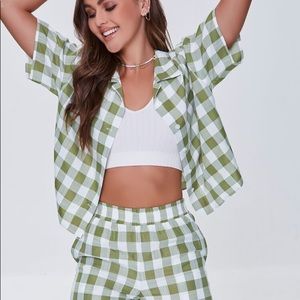 NWT Green Gingham Shirt and Shorts Set